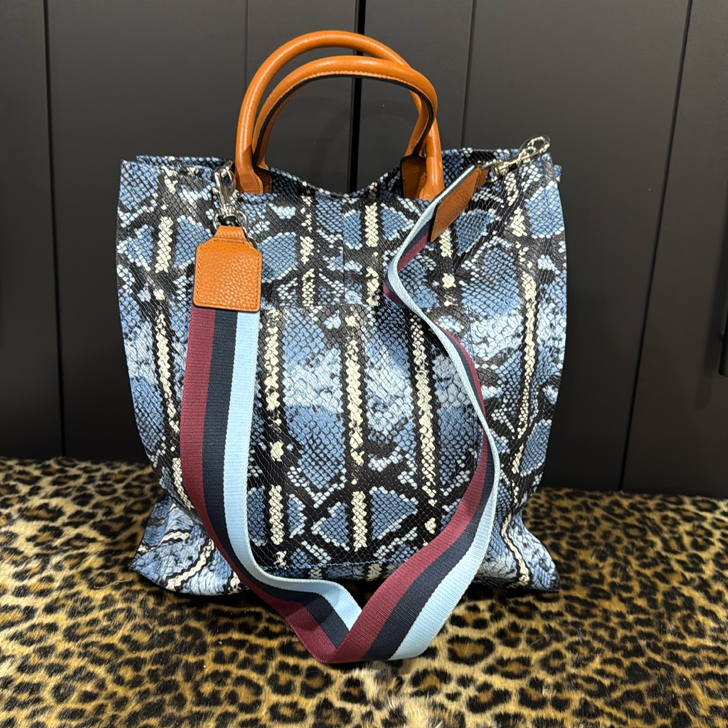 Vince Camuto Blue And Brown Patterned Tote